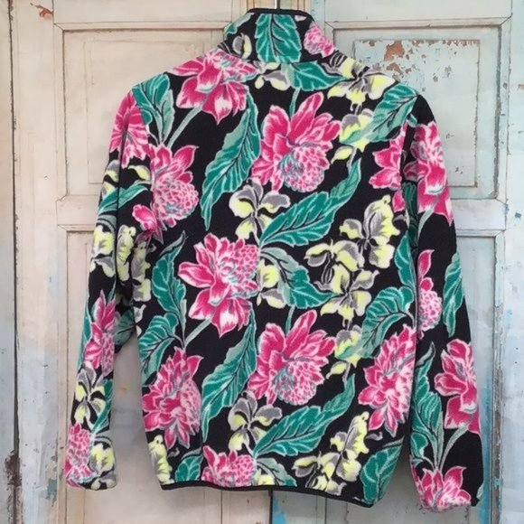 Patagonia W’s S Synchilla Fleece Snap T MOBK Pink Green Floral Print - Picture 4 of 4